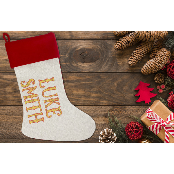 Fiesta - Cinco de Mayo Linen Stocking w/Red Cuff - Flat Lay (LIFESTYLE)