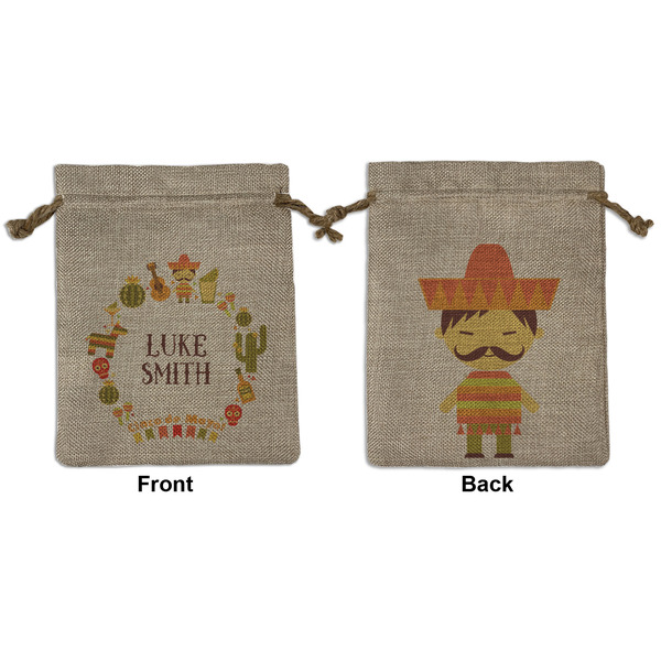 Custom Fiesta - Cinco de Mayo Medium Burlap Gift Bag - Front & Back (Personalized)