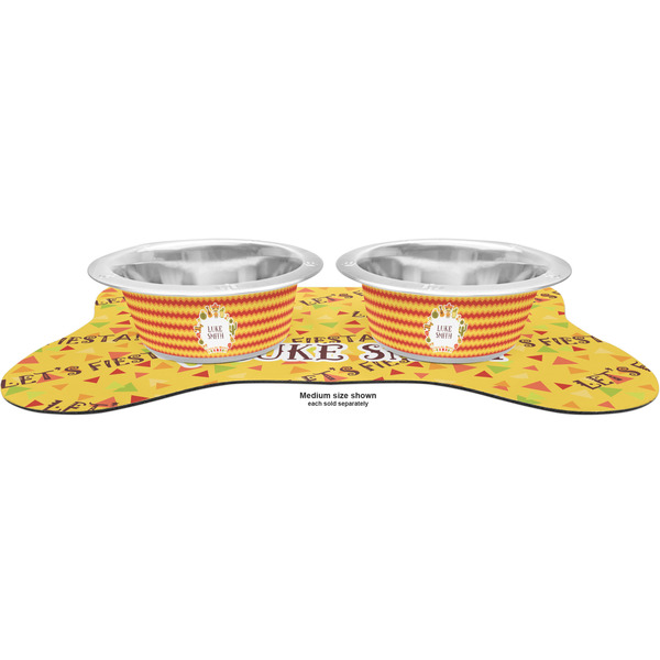 Fiesta - Cinco de Mayo Metal Pet Bowls - On Dog Bone Shaped Mat