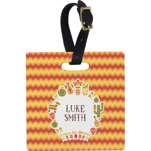 Custom Fiesta - Cinco de Mayo Plastic Luggage Tag - Square w/ Name or Text