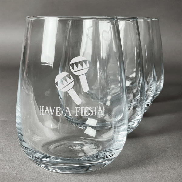 Custom Fiesta - Cinco de Mayo Stemless Wine Glasses (Set of 4) (Personalized)
