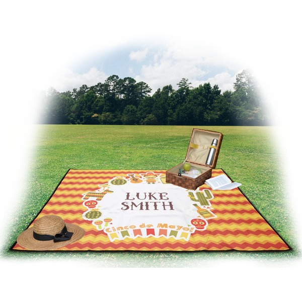 Fiesta - Cinco de Mayo Picnic Blanket - with Basket Hat and Book - in Use