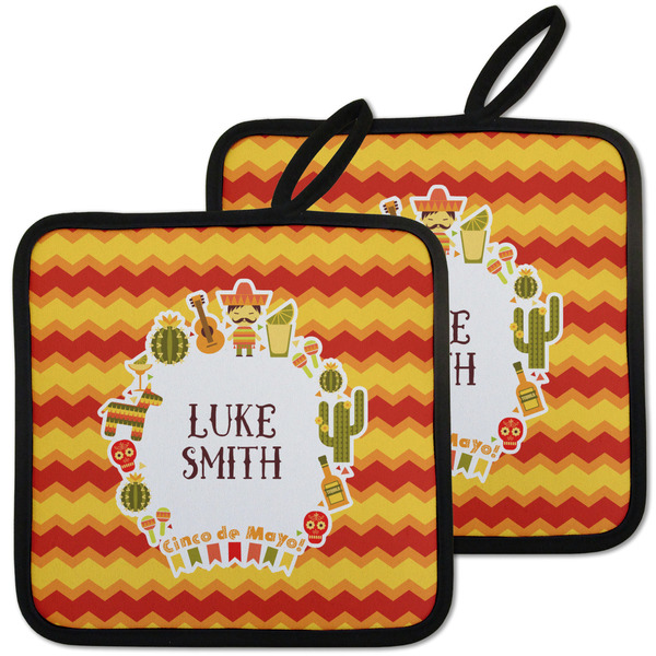 Custom Fiesta - Cinco de Mayo Pot Holders - Set of 2 w/ Name or Text