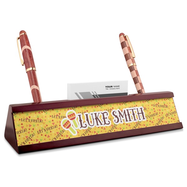Custom Fiesta - Cinco de Mayo Red Mahogany Nameplate with Business Card Holder (Personalized)