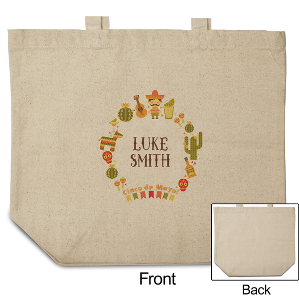 Fiesta - Cinco de Mayo Reusable Cotton Grocery Bag - Front & Back View
