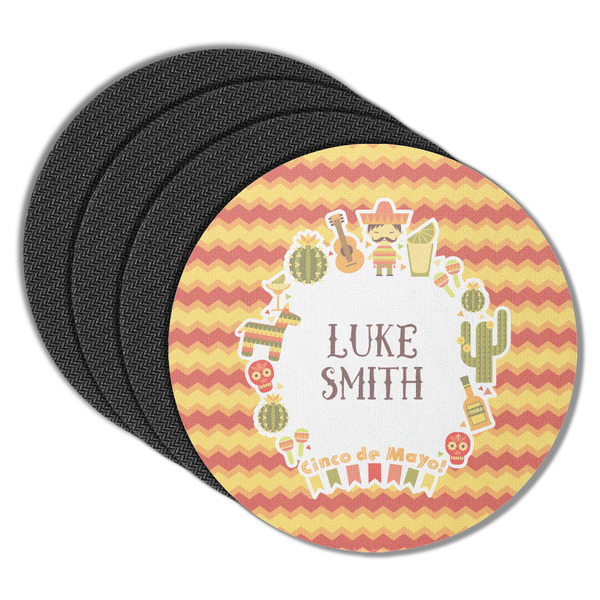 Custom Fiesta - Cinco de Mayo Round Rubber Backed Coasters - Set of 4 (Personalized)
