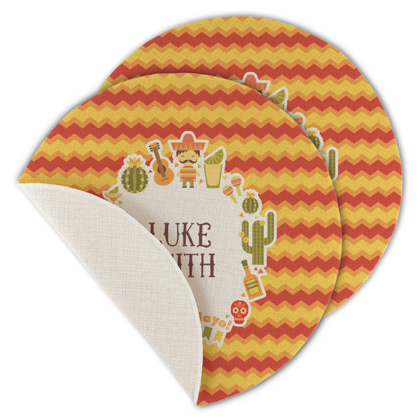 Custom Fiesta - Cinco de Mayo Round Linen Placemat - Single Sided - Set of 4 (Personalized)