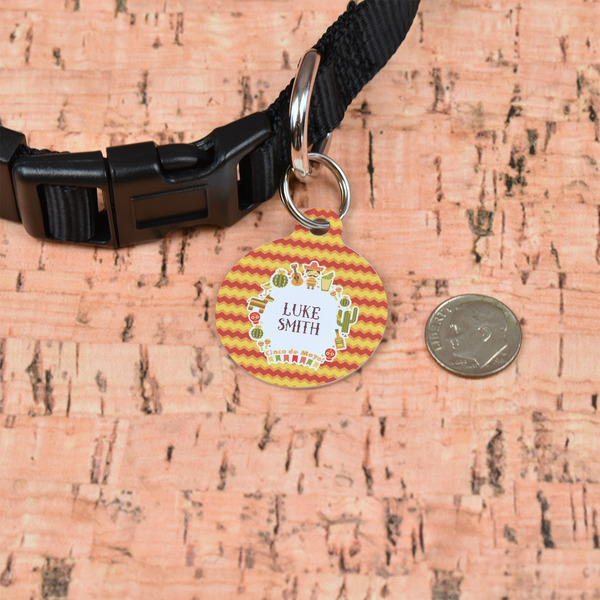 Fiesta - Cinco de Mayo Round Pet ID Tag - Small - In Context