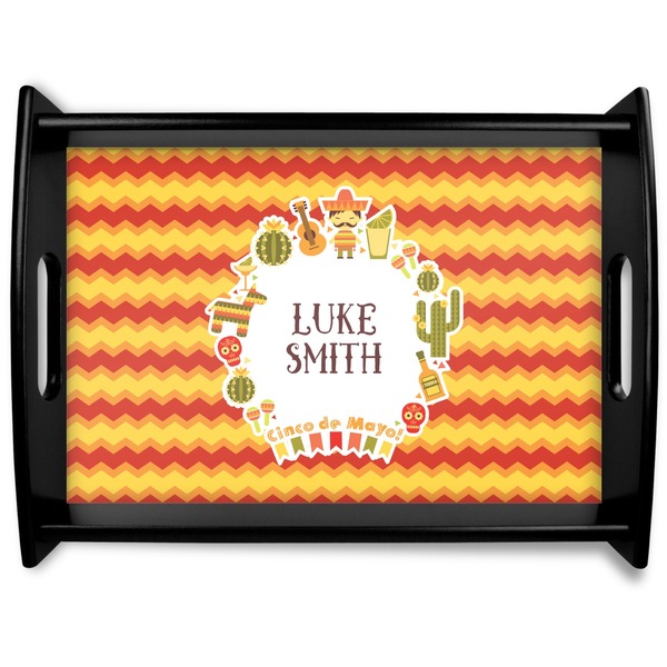 Custom Fiesta - Cinco de Mayo Black Wooden Tray - Large (Personalized)
