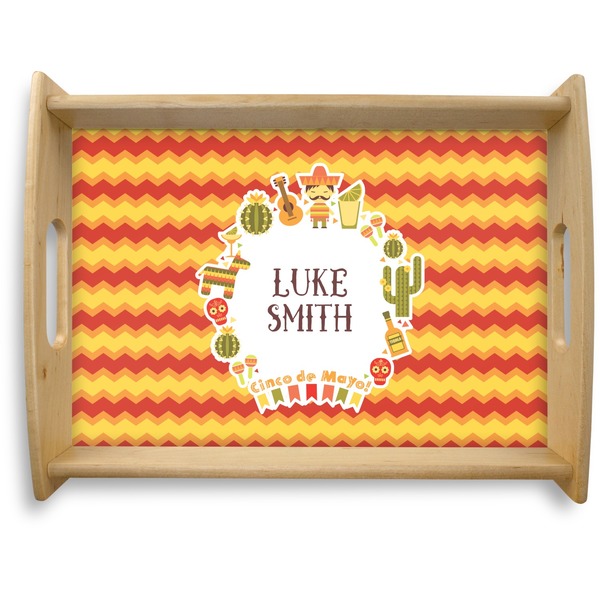 Custom Fiesta - Cinco de Mayo Natural Wooden Tray - Large (Personalized)