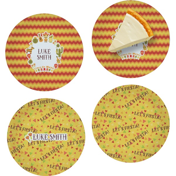 Custom Fiesta - Cinco de Mayo Set of 4 Glass Appetizer / Dessert Plate 8" (Personalized)