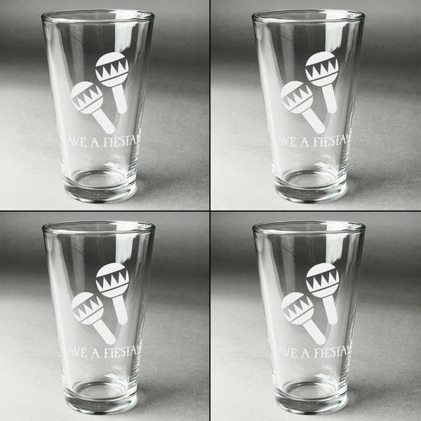 Fiesta - Cinco de Mayo Set of Four Engraved Beer Glasses - Individual View
