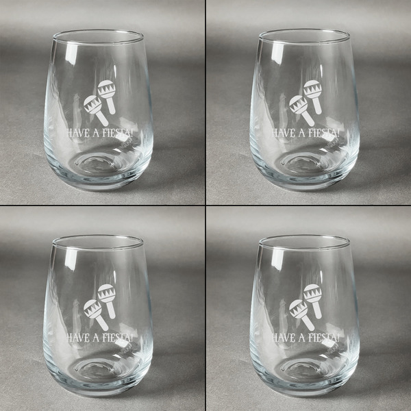 Fiesta - Cinco de Mayo Set of Four Personalized Stemless Wineglasses (Approval)