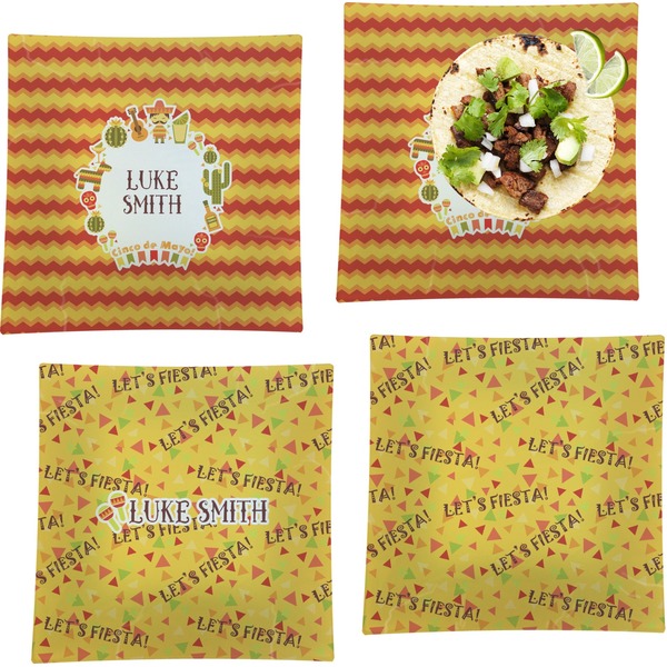 Custom Fiesta - Cinco de Mayo Set of 4 Glass Square Lunch / Dinner Plate 9.5" (Personalized)