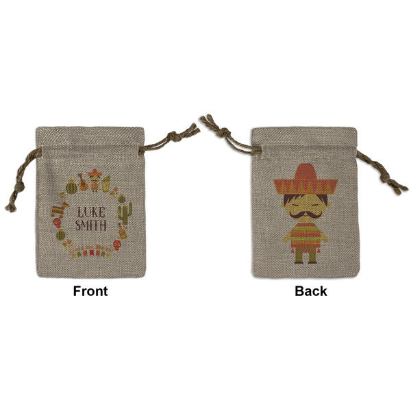 Custom Fiesta - Cinco de Mayo Small Burlap Gift Bag - Front & Back (Personalized)