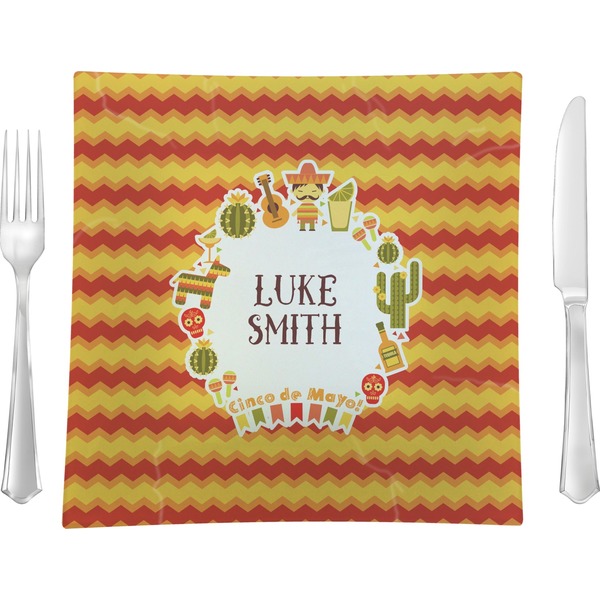 Custom Fiesta - Cinco de Mayo 9.5" Glass Square Lunch / Dinner Plate- Single or Set of 4 (Personalized)