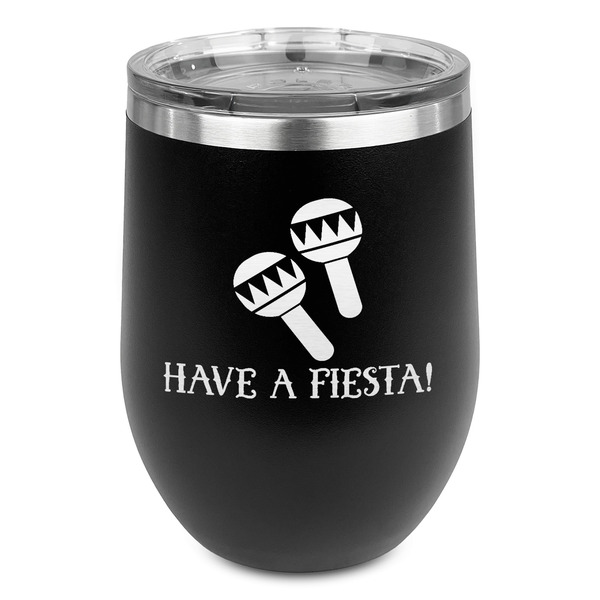 Custom Fiesta - Cinco de Mayo Stemless Stainless Steel Wine Tumbler - Black - Double Sided (Personalized)