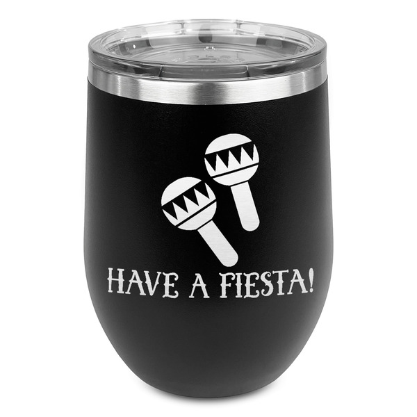 Custom Fiesta - Cinco de Mayo Stemless Stainless Steel Wine Tumbler - Black - Single Sided (Personalized)