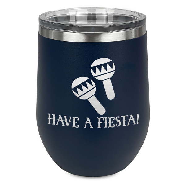 Custom Fiesta - Cinco de Mayo Stemless Stainless Steel Wine Tumbler - Navy - Single Sided (Personalized)