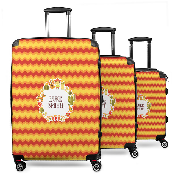 Custom Fiesta - Cinco de Mayo 3 Piece Luggage Set - 20" Carry On, 24" Medium Checked, 28" Large Checked (Personalized)