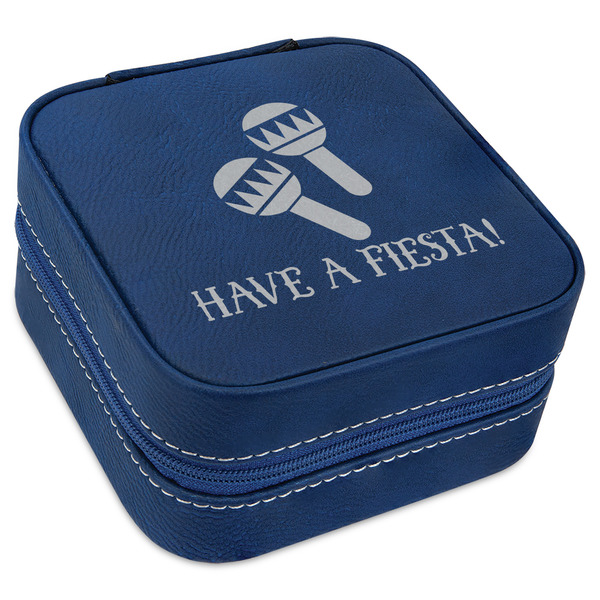 Custom Fiesta - Cinco de Mayo Travel Jewelry Box - Navy Blue Leather (Personalized)