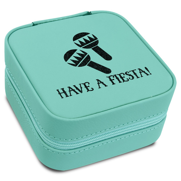 Custom Fiesta - Cinco de Mayo Travel Jewelry Box - Teal Leather (Personalized)