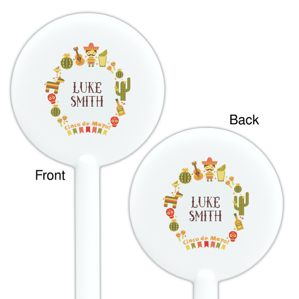 Fiesta - Cinco de Mayo White Plastic 5.5" Stir Stick - Double Sided - Round - Front & Back
