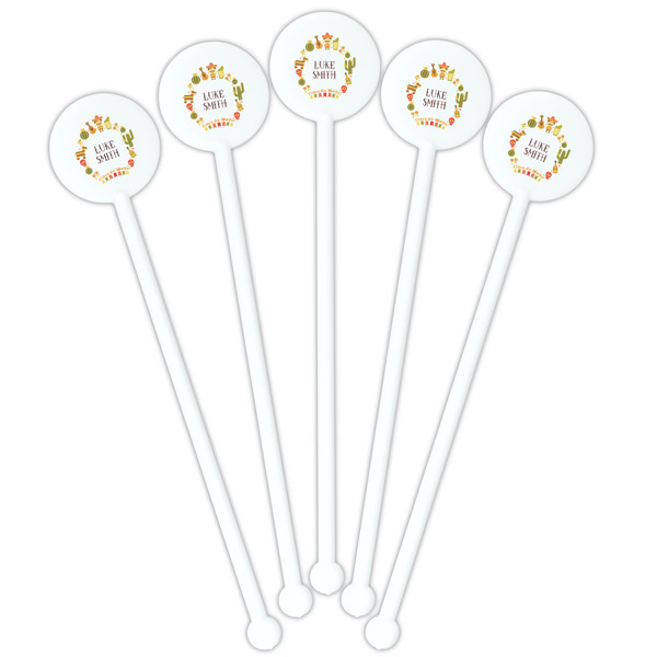Fiesta - Cinco de Mayo White Plastic 5.5" Stir Stick - Fan View