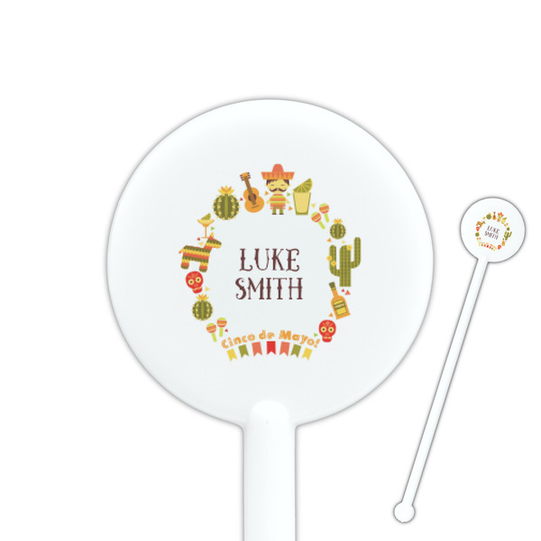 Custom Fiesta - Cinco de Mayo 5.5" Round Plastic Stir Sticks - White - Single Sided (Personalized)
