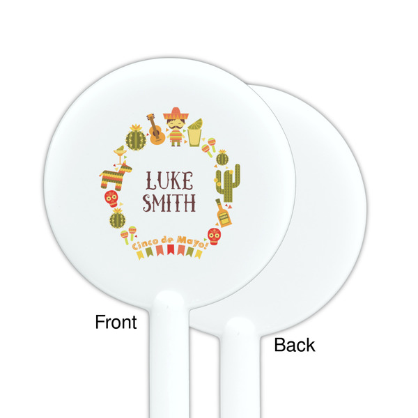 Fiesta - Cinco de Mayo White Plastic 5.5" Stir Stick - Single Sided - Round - Front & Back