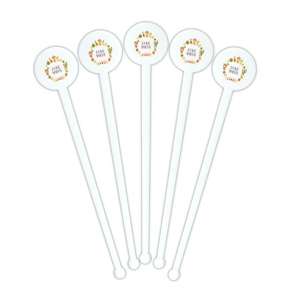 Fiesta - Cinco de Mayo White Plastic 7" Stir Stick - Round - Fan View