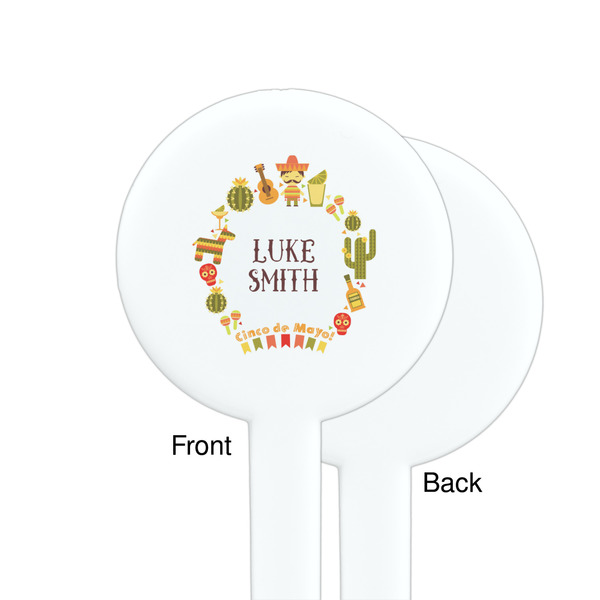 Fiesta - Cinco de Mayo White Plastic 7" Stir Stick - Single Sided - Round - Front & Back