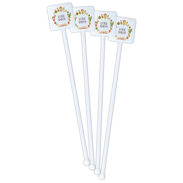 Fiesta - Cinco de Mayo White Plastic Stir Stick - Double Sided - Square - Front