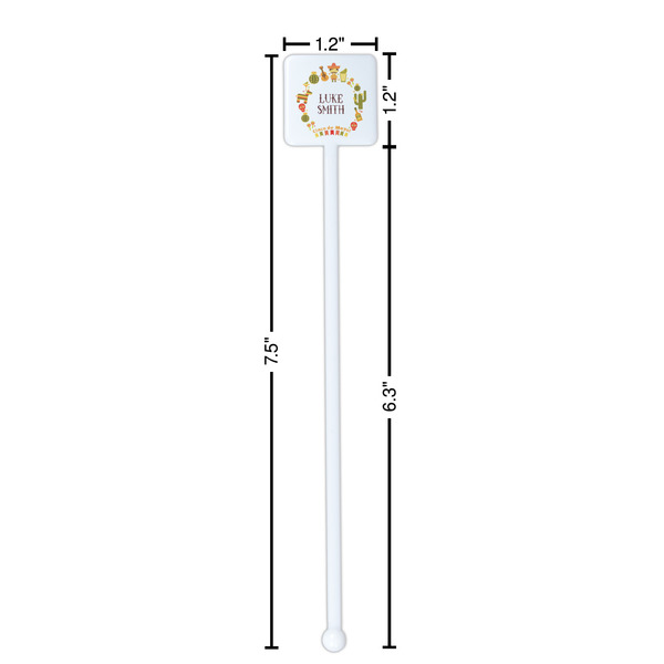 Fiesta - Cinco de Mayo White Plastic Stir Stick - Square - Dimensions