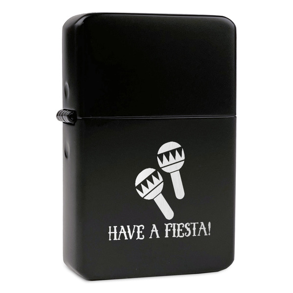 Custom Fiesta - Cinco de Mayo Windproof Lighter - Black - Single Sided & Lid Engraved (Personalized)
