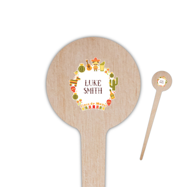 Custom Fiesta - Cinco de Mayo 4" Round Wooden Food Picks - Double Sided (Personalized)