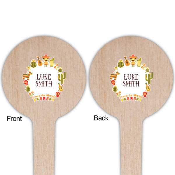 Fiesta - Cinco de Mayo Wooden 4" Food Pick - Round - Double Sided - Front & Back
