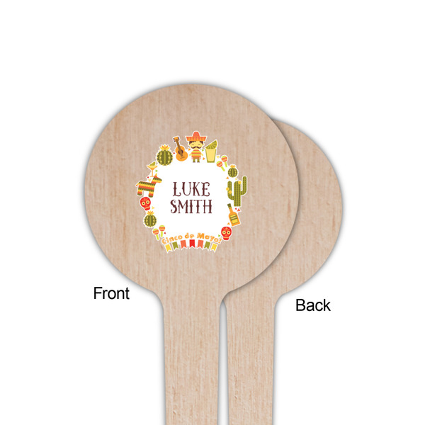 Fiesta - Cinco de Mayo Wooden 4" Food Pick - Round - Single Sided - Front & Back