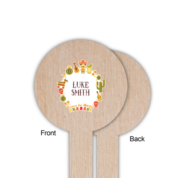 Fiesta - Cinco de Mayo Wooden 6" Food Pick - Round - Single Sided - Front & Back