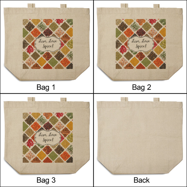 Spices 3 Reusable Cotton Grocery Bags - Front & Back View