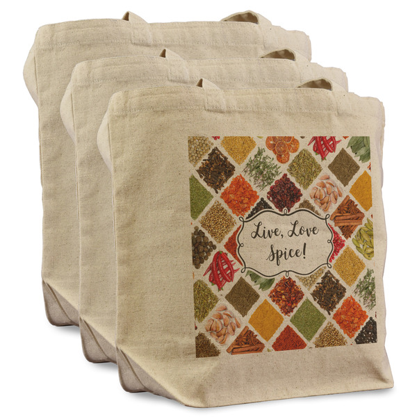Custom Spices Reusable Cotton Grocery Bags - Set of 3