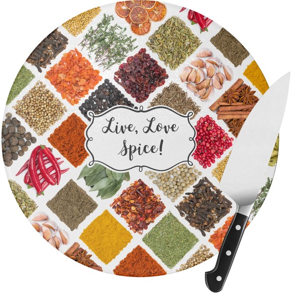 Custom Spices Round Glass Cutting Board - Small (Personalized)