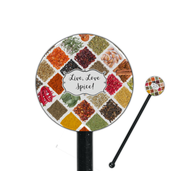 Custom Spices 5.5" Round Plastic Stir Sticks - Black - Single Sided