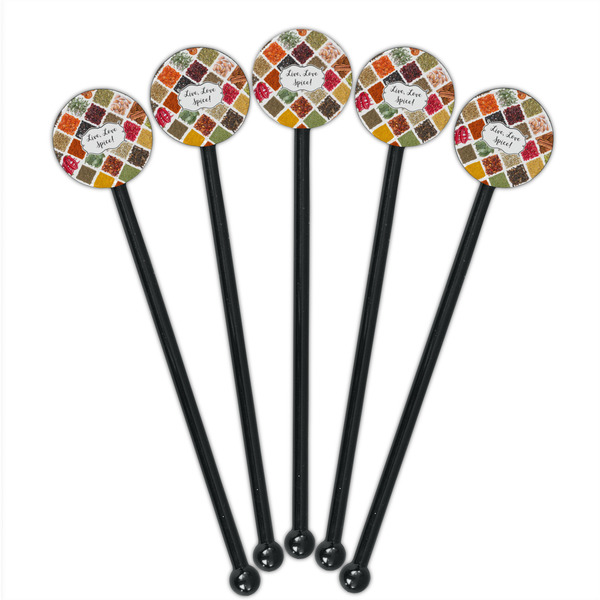 Spices Black Plastic 5.5" Stir Stick - Round - Fan View