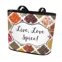 Spices Bucket Tote w/ Genuine Leather Trim - Large w/ Front & Back Design (Personalized)
