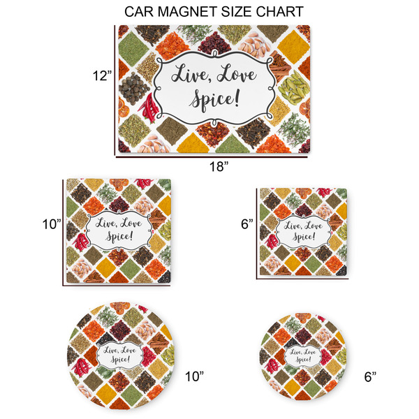 Spices Car Magnets - SIZE CHART