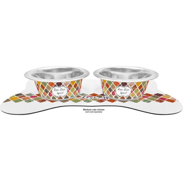 Spices Metal Pet Bowls - On Dog Bone Shaped Mat
