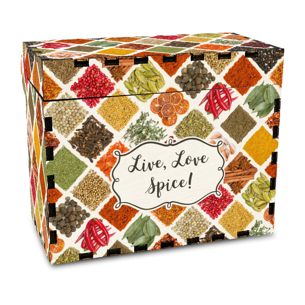 Custom Spices Wood Recipe Box - Full Color Print