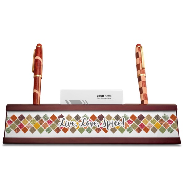 Spices Red Mahogany Nameplates with Business Card Holder - Straight
