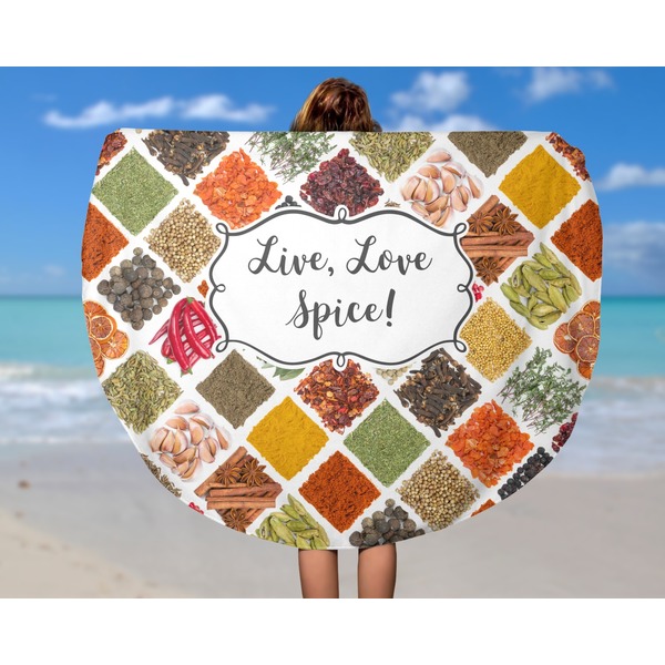 Spices Round Beach Towel - In Use